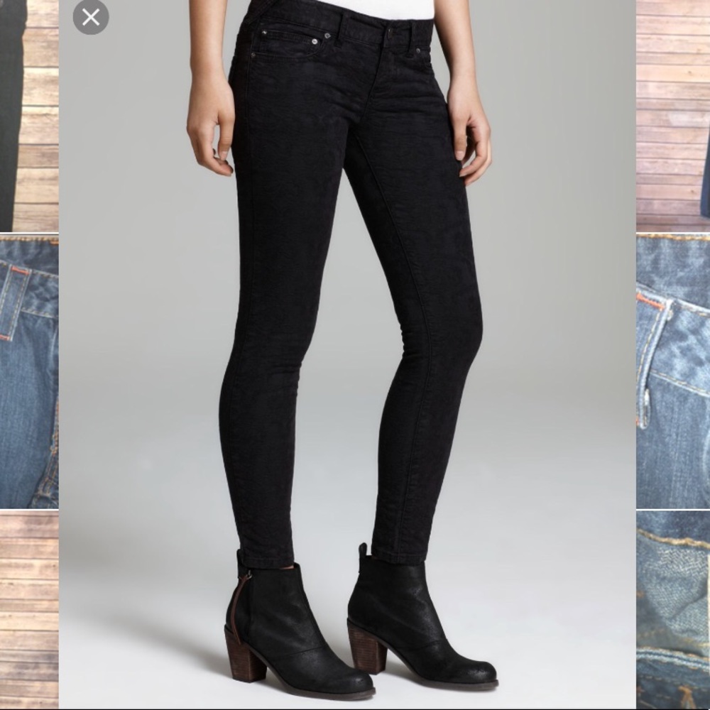 Free People 31 Jeans Vtg Jacquard Skinny Black R77